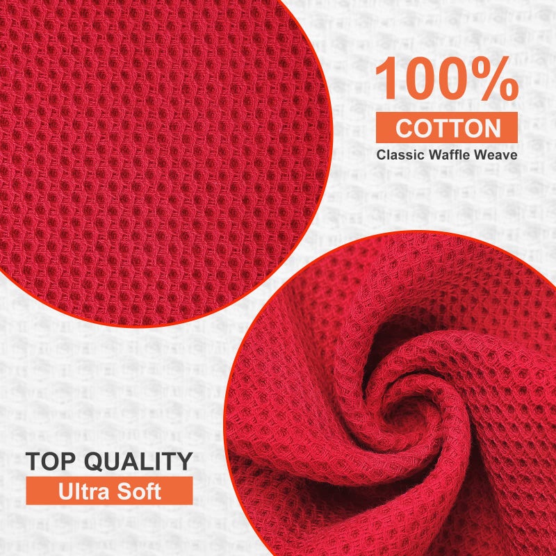 Kitinjoy 100% Cotton Kitchen Dish Cloths  6 Pack Waffle Weave Ultra Soft Absorbent Dish Towels for Drying Dishes Quick Drying Kitchen Towels Dish Rags  12 X 12 Inches  Red - Image 3