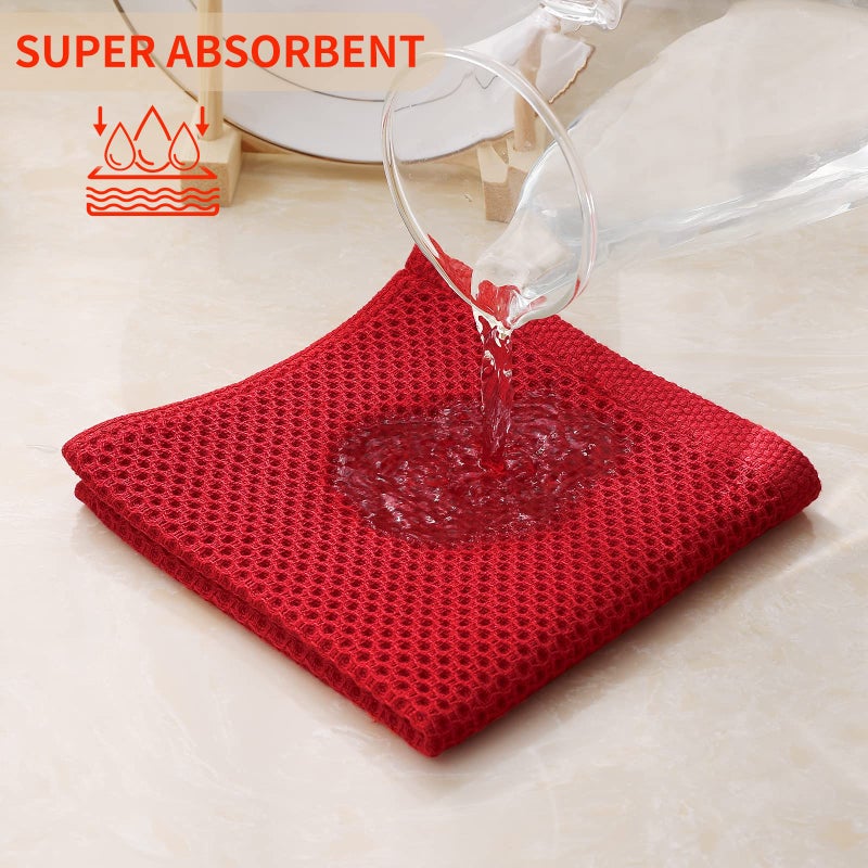 Kitinjoy 100% Cotton Kitchen Dish Cloths  6 Pack Waffle Weave Ultra Soft Absorbent Dish Towels for Drying Dishes Quick Drying Kitchen Towels Dish Rags  12 X 12 Inches  Red - Image 4