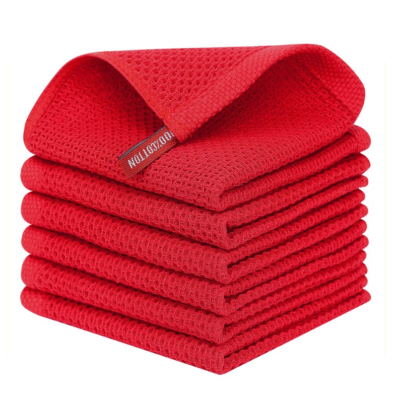 Kitinjoy 100% Cotton Kitchen Dish Cloths  6 Pack Waffle Weave Ultra Soft Absorbent Dish Towels for Drying Dishes Quick Drying Kitchen Towels Dish Rags  12 X 12 Inches  Red - Image 1