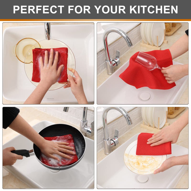 Kitinjoy 100% Cotton Kitchen Dish Cloths  6 Pack Waffle Weave Ultra Soft Absorbent Dish Towels for Drying Dishes Quick Drying Kitchen Towels Dish Rags  12 X 12 Inches  Red - Image 5