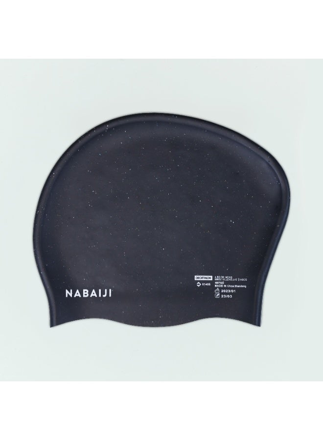 نابايجي قبعة سباحة من السيليكون - قبعة سباحة بمقاس واحد للشعر الطويل للنساء، مضادة للانزلاق، حماية من الماء (أسود) - Image 1