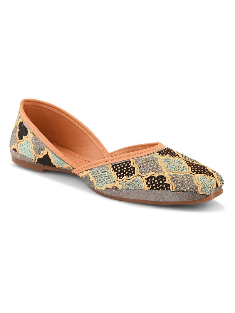 XE Looks Handcrafted Grey Embroidered Jutti – Traditional Ethnic Punjabi Juttis with Intricate Threadwork & Sequin Detailing for Girls & Women - Image 5