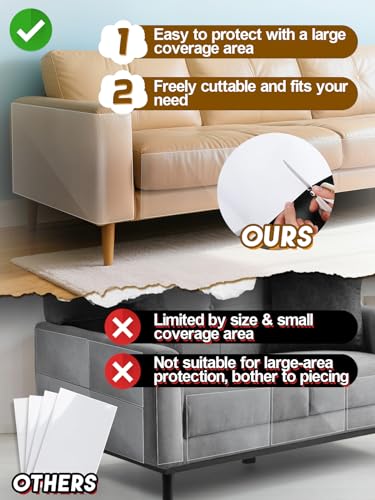 Acostop 136x12in Cat Scratch Furniture Protector Specially Designed for Leather Furniture Transparent Cuttable AntiScratch Couch Protector No Pins - Image 3