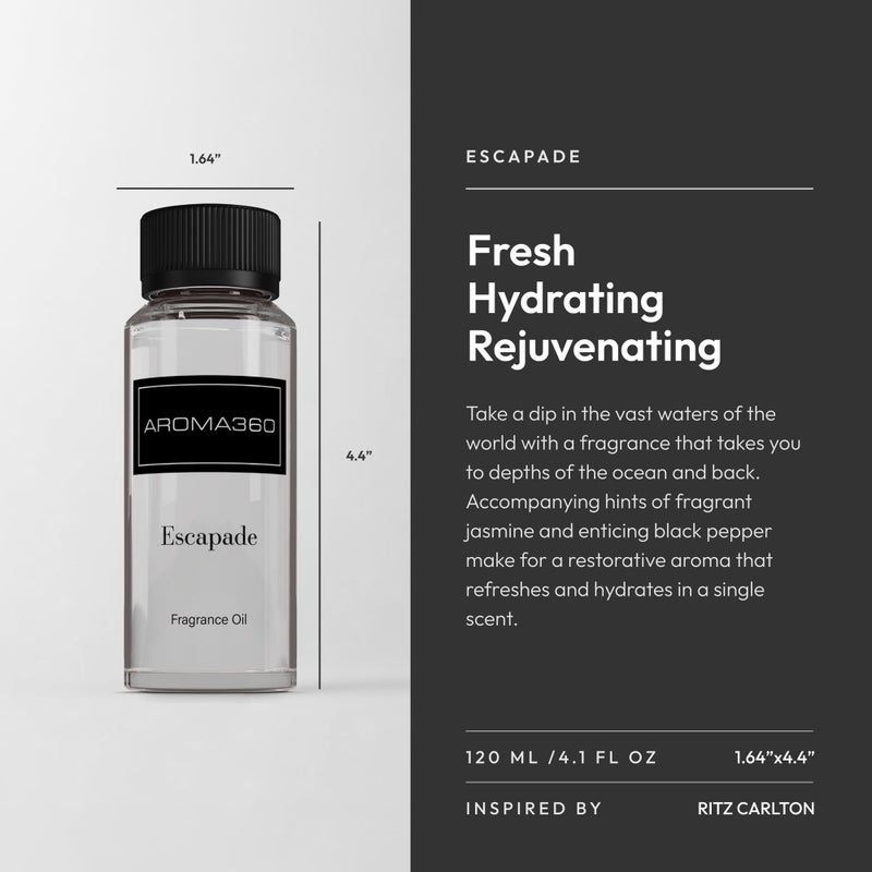 AROMA360 أروما360 - زيت عطر إيسكابيد - زيت ناشر عطر فاخر للعلاج بالروائح - لمحات من الليمون، المحيط، البرغموت، والياسمين العطر - لزيوت الناشر الأساسية - للمنزل والمكتب - 120 مل - Image 2