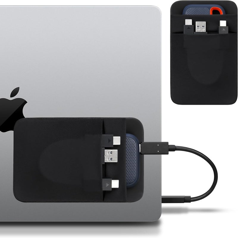 Lacdo Portable Hard Drive Sleeve for Laptop, 2-Pocket Stick on Pouch with Reusable Adhesive, for San Disk, Samsung, Crucial, Portable External Solid State Drive SSD Hard Drive Carrying Case, Black - Image 1