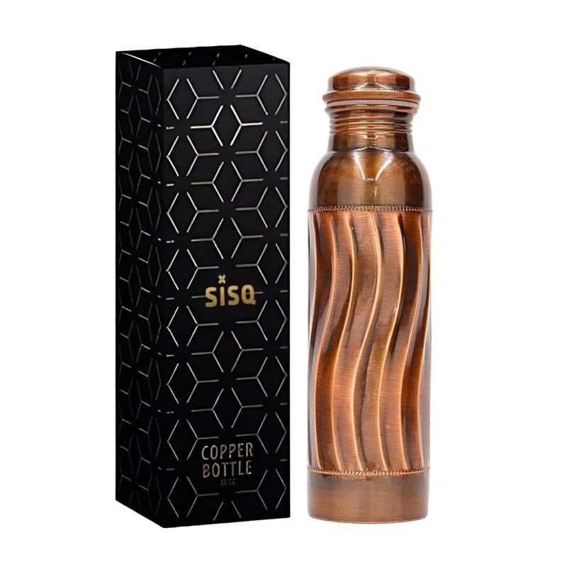 Sisq Pure Copper Water Bottle 1 Litre Handcrafted 1000ml Antique Copper Bottle Wave Designed for Sustainable Living - Image 1