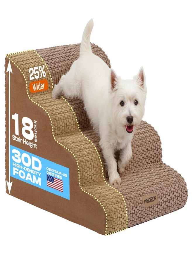 Miorun Extra Wide 4 Steps Dog Stairs for Bed & Couch 18" H, More Stable Non-Slip Dog Ramps with Gentle Slopes, Stylish Indoor Pet Steps for Medium & Large Dogs, Coffee - Image 1