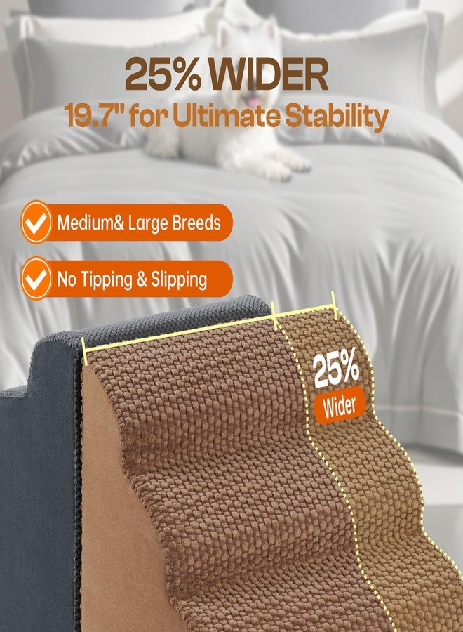 Miorun Extra Wide 4 Steps Dog Stairs for Bed & Couch 18" H, More Stable Non-Slip Dog Ramps with Gentle Slopes, Stylish Indoor Pet Steps for Medium & Large Dogs, Coffee - Image 2