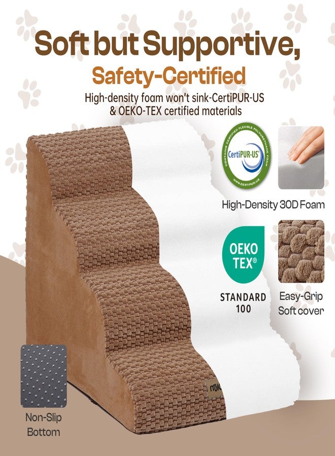 Miorun Extra Wide 4 Steps Dog Stairs for Bed & Couch 18" H, More Stable Non-Slip Dog Ramps with Gentle Slopes, Stylish Indoor Pet Steps for Medium & Large Dogs, Coffee - Image 3