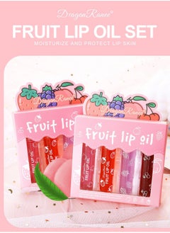 Dragon Ranee 4Pcs Fruit Lip Oil, Glossy Roll-on Lip Glow Balm Set, Transparent Moisturizing Lipsticks, Lip Care Kit for Dry and Chapped Lips  - Image 2