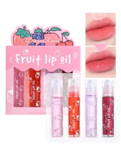 Dragon Ranee 4Pcs Fruit Lip Oil, Glossy Roll-on Lip Glow Balm Set, Transparent Moisturizing Lipsticks, Lip Care Kit for Dry and Chapped Lips  - Image 1