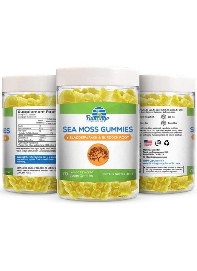 Flamingo Supplements - Sea Moss Gummies Plus Organic Bladderwrack And Burdock Root. Tasty Alternative To Sea Moss Capsules Sea Moss Gel And Drops. Advanced Super Food 70 Irish Sea Moss Supplement For Adults & Kids. - Image 1