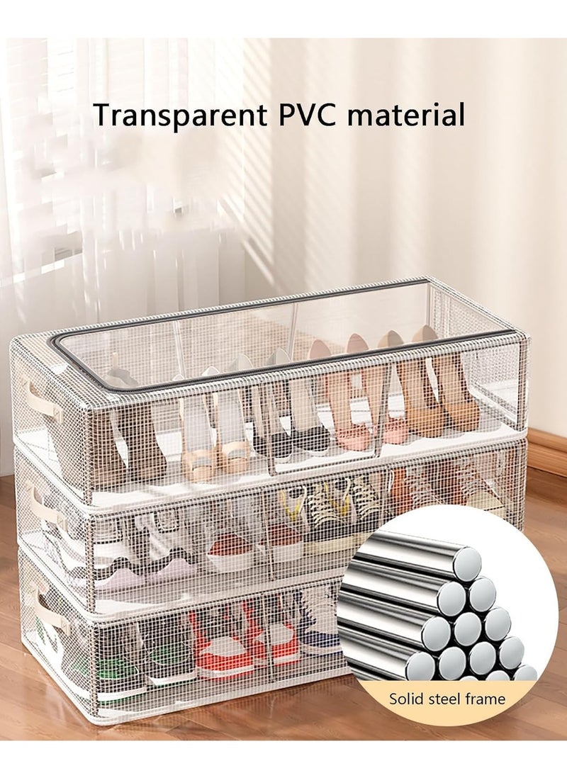 Shoe Storage Organizer Transparent Shoe Storage Box for Under Bed Stackable Shoe Organizer with Steel Foldable Shoe Rack Shoe Container Bins for Clothes Shoes Toys Space Saving（L 60*30*16cm）  - Image 5