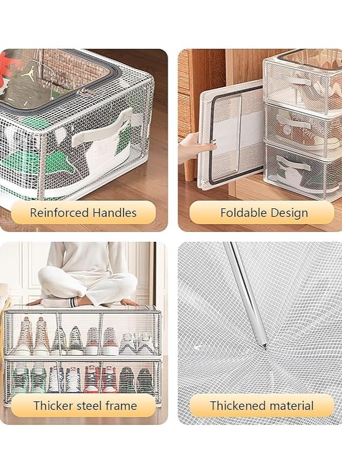 Shoe Storage Organizer Transparent Shoe Storage Box for Under Bed Stackable Shoe Organizer with Steel Foldable Shoe Rack Shoe Container Bins for Clothes Shoes Toys Space Saving（L 60*30*16cm）  - Image 3