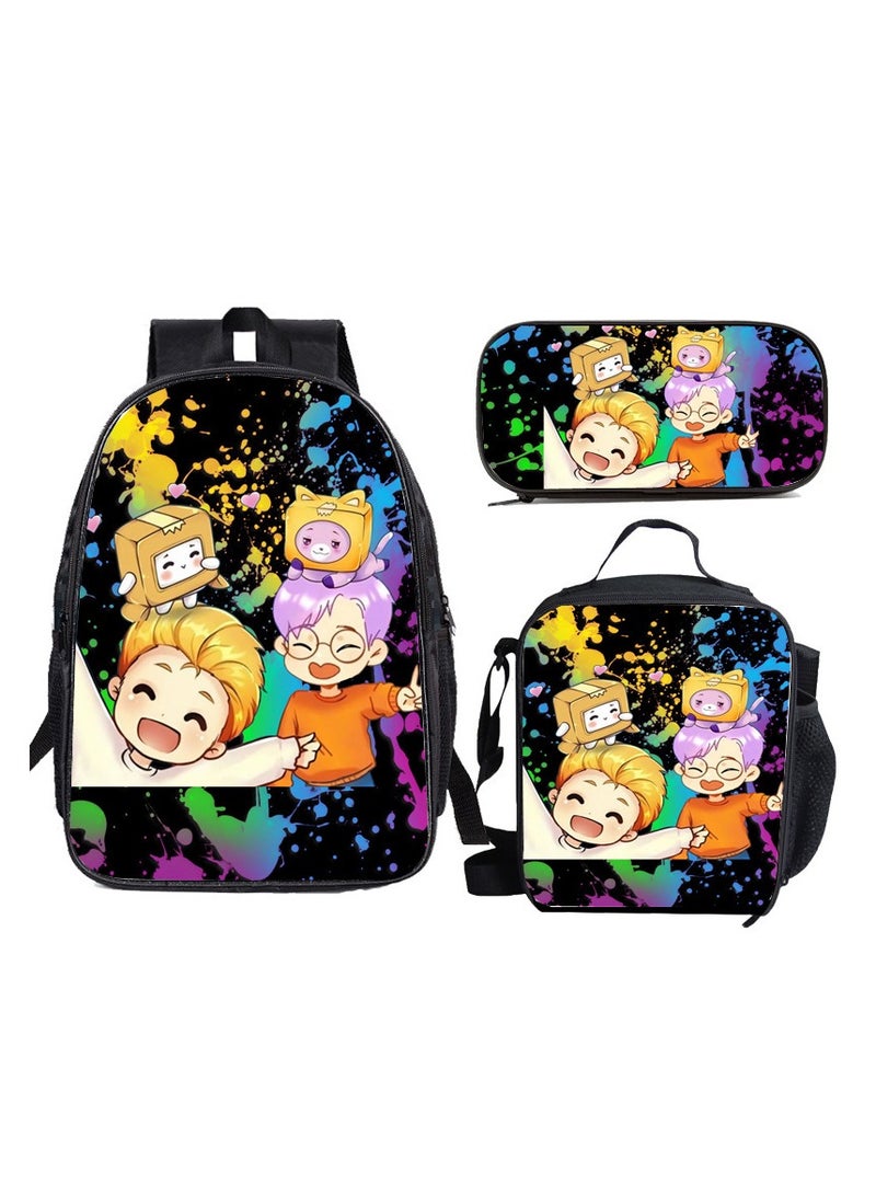 SKT Shiketro lankybox cartoon print school bag kindergarten lunch bag shoulder bag primary school student pencil bag backpack  - Image 1