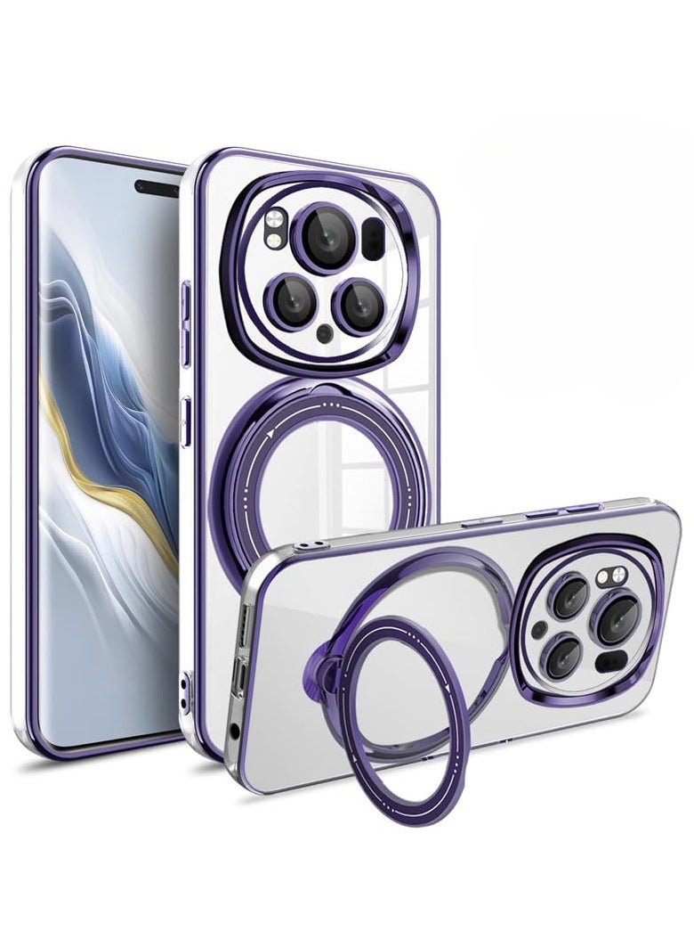 general Clear Case for Honor Magic 6 Pro (2024),Magnetic Electroplated Phone Protective Case with All-inclusive Lens Protection  Ring Stand,Compatible with Car Mount  Wireless Charging