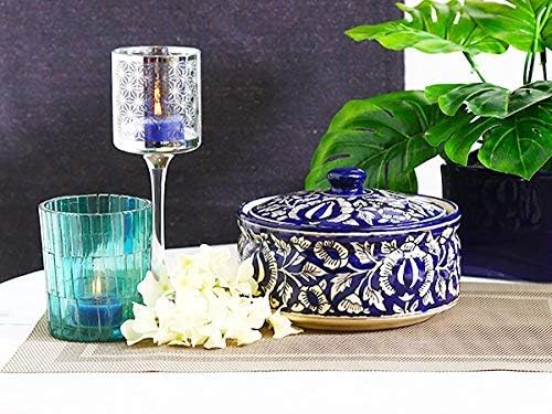 caffeine ceramic handmade blue mughal serving donga with lid (set of 1) - Image 2