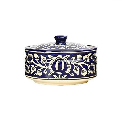 caffeine ceramic handmade blue mughal serving donga with lid (set of 1) - Image 3