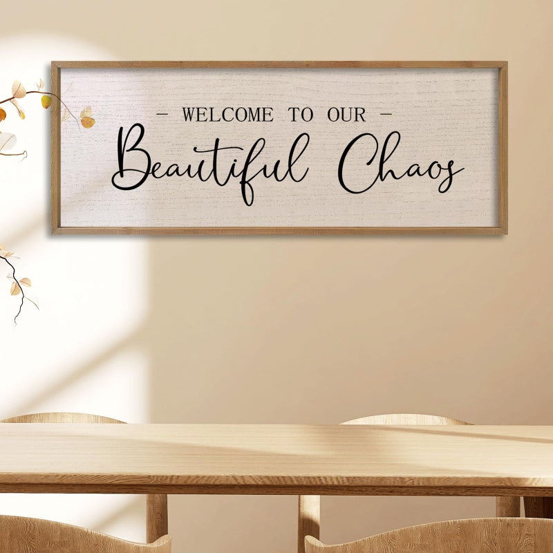 comurdyo Welcome To Our Beautiful Chaos Sign 32"X12" for Farmhouse Living Room Wall Decor Home Rustic Large Family Wood Framed Wall Art Plaque Hanging (Wood) - Image 5