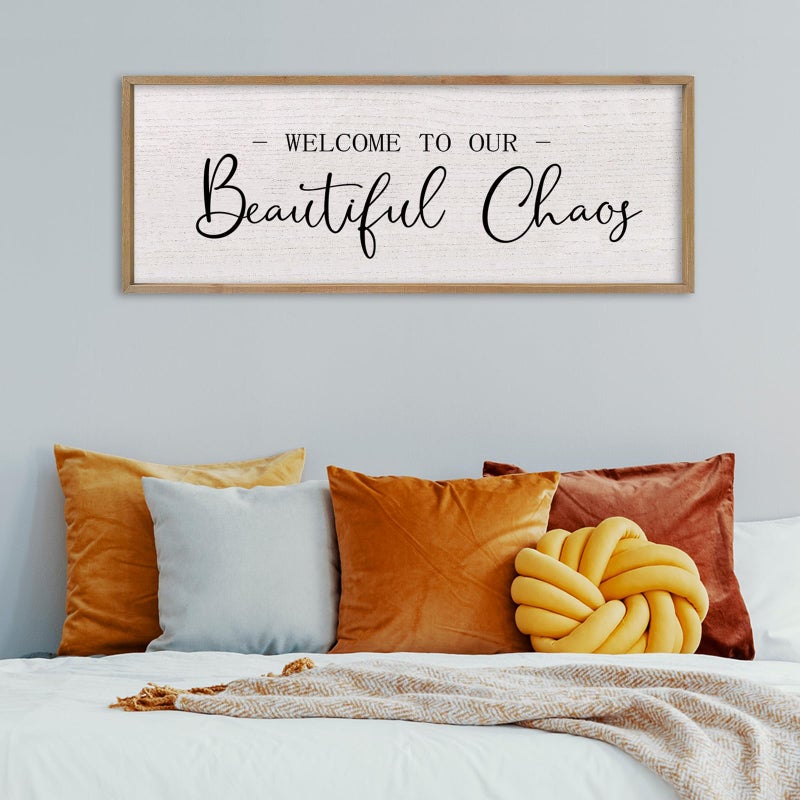 comurdyo Welcome To Our Beautiful Chaos Sign 32"X12" for Farmhouse Living Room Wall Decor Home Rustic Large Family Wood Framed Wall Art Plaque Hanging (Wood) - Image 4