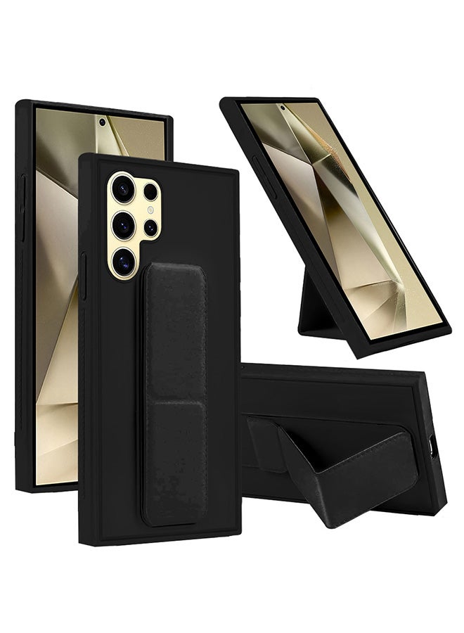 CATANES Samsung Galaxy S24 Ultra Case Magnetic Stand and Holder Premium Silicone Vertical and Horizontal Hand Strap Grip Multi Stand Car Mount Kickstand Case Finger Strap Cover Black  - Image 2