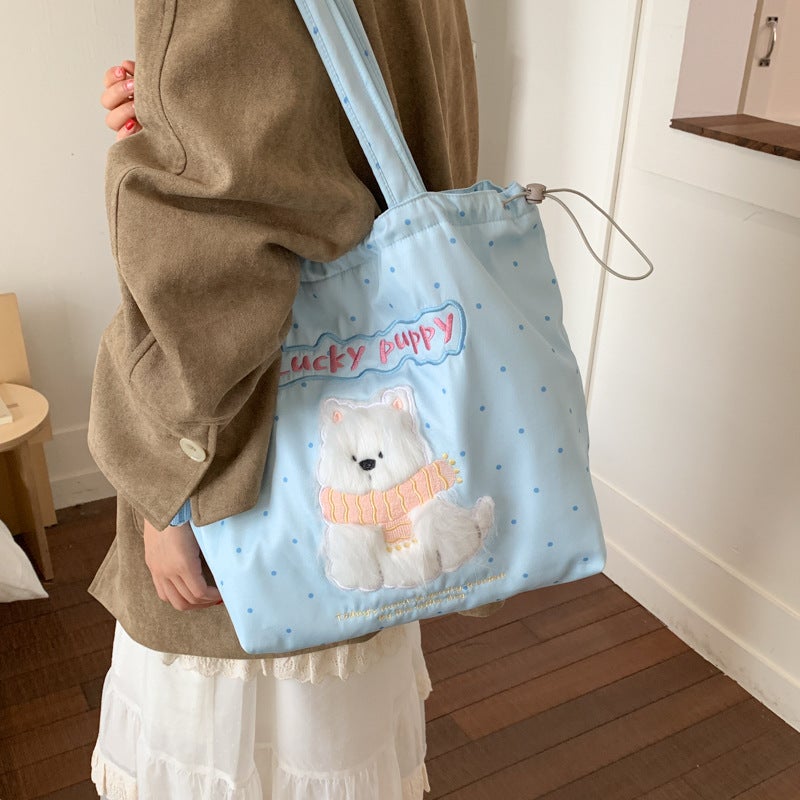 2025 Cute Cartoon Embroidered Drawstring Women's Shoulder Bag - Image 2