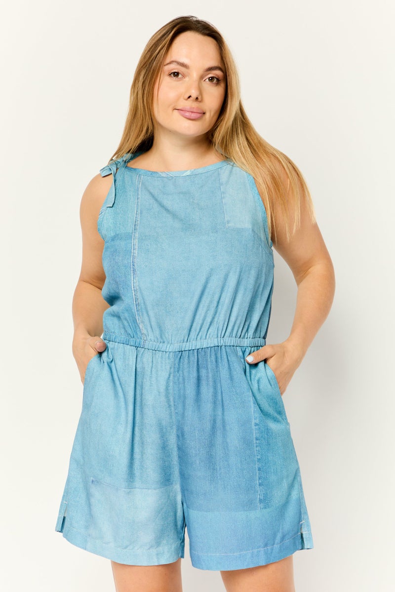 ESPRIT Women Washed Sleeveless Jumpsuit, Blue - Image 1