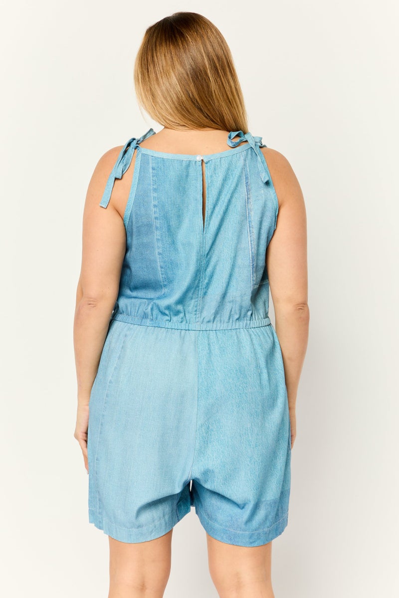ESPRIT Women Washed Sleeveless Jumpsuit, Blue - Image 3