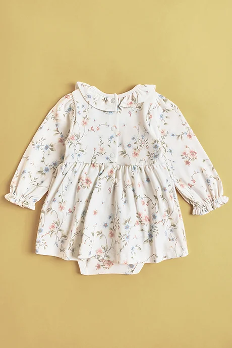 أر أند بي Printed Bodysuit Dress with Crew Neck and Long Sleeves