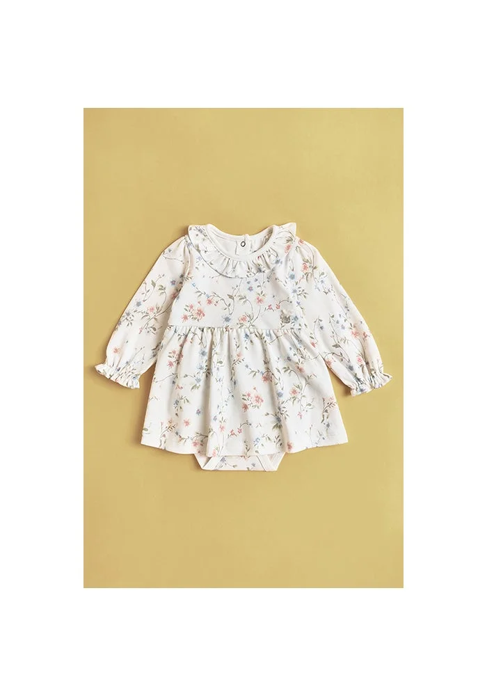 R&b Printed Bodysuit Dress with Crew Neck and Long Sleeves