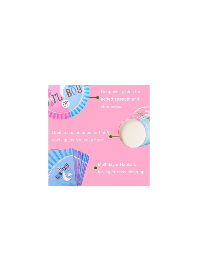 Party with Emma 135 Pcs Gender Reveal Boy or Girl Party Supplies Serve 16 Guests Oh Baby Party Tableware Set Guest Baby Gender Reveal Spoons Plates Cups Straws Napkins Tablecloth Cake Topper  - Image 3