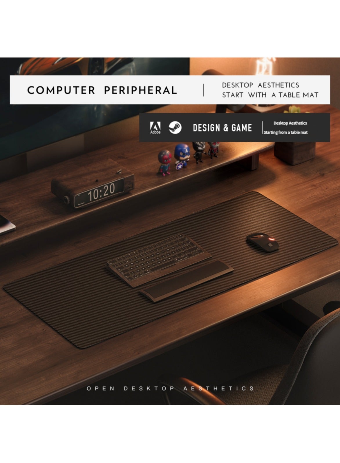JoyousSto Large carbon fiber leather mouse pad, ultra-high speed precise positioning and smooth operation, non-slip rubber base, waterproof and high temperature resistant, suitable for gamers, office and home mouse pad 800*400mm