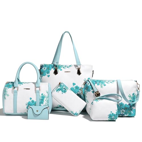 2E-youth Designer Purses and Handbags for Women Satchel Shoulder Bag Tote Top Handle Bag (1G-ice blue flower) - Image 1