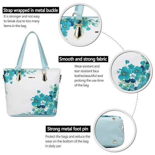 2E-youth Designer Purses and Handbags for Women Satchel Shoulder Bag Tote Top Handle Bag (1G-ice blue flower) - Image 5