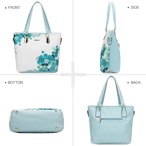 2E-youth Designer Purses and Handbags for Women Satchel Shoulder Bag Tote Top Handle Bag (1G-ice blue flower) - Image 4