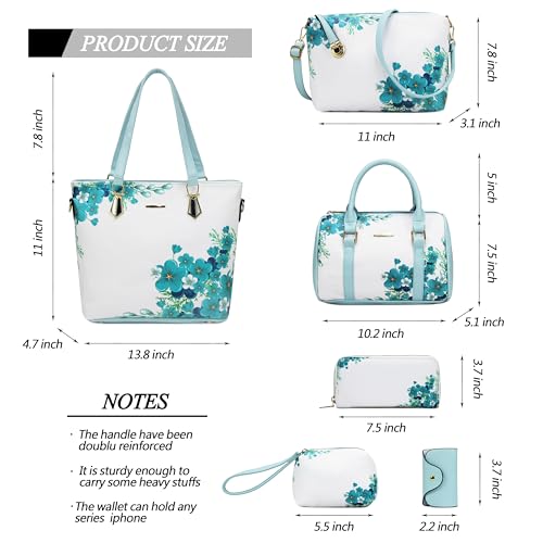 2E-youth Designer Purses and Handbags for Women Satchel Shoulder Bag Tote Top Handle Bag (1G-ice blue flower) - Image 3