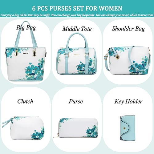 2E-youth Designer Purses and Handbags for Women Satchel Shoulder Bag Tote Top Handle Bag (1G-ice blue flower) - Image 2