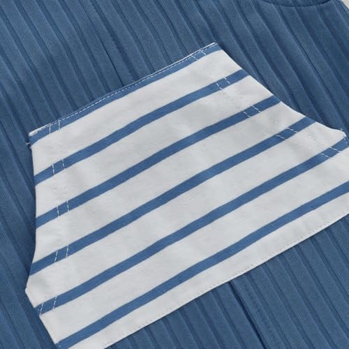 Bonangber Newborn Baby Boy Summer Clothes Stripe Short Sleeve Romper Suspender Pants Hat 3Pcs Set Cute Coming Home Outfit (A-Blue,0-3 Months) - Image 3