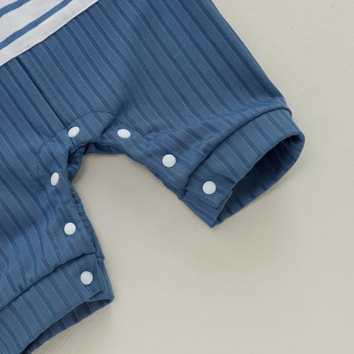 Bonangber Newborn Baby Boy Summer Clothes Stripe Short Sleeve Romper Suspender Pants Hat 3Pcs Set Cute Coming Home Outfit (A-Blue,0-3 Months) - Image 4