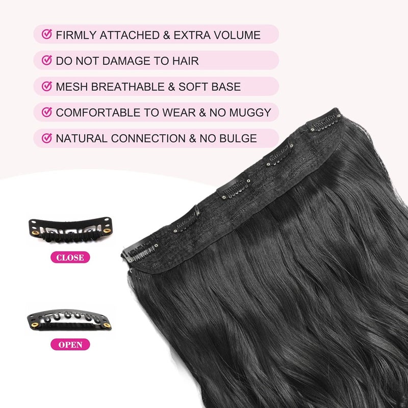 REECHO 16" 1-Pack 3/4 Full Head Curly Wavy Clips in on Synthetic Hair Extensions HE008 Hairpieces for Women 5 Clips 3.9 Oz per Piece - Natural Black - Image 3