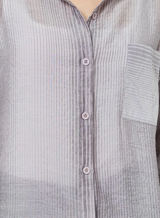 Styli Grey Striped Oversized Shirt