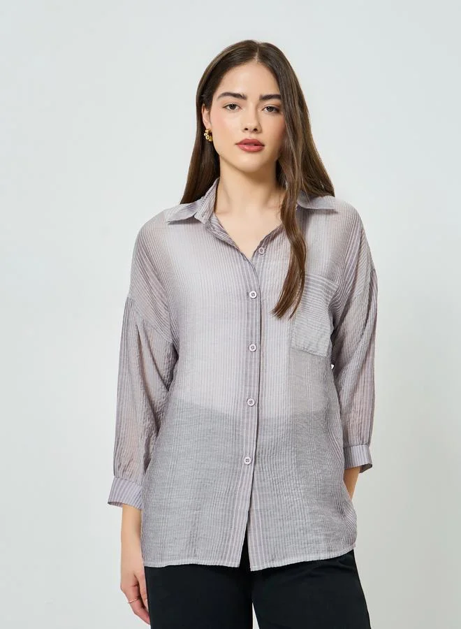 Styli Grey Striped Oversized Shirt