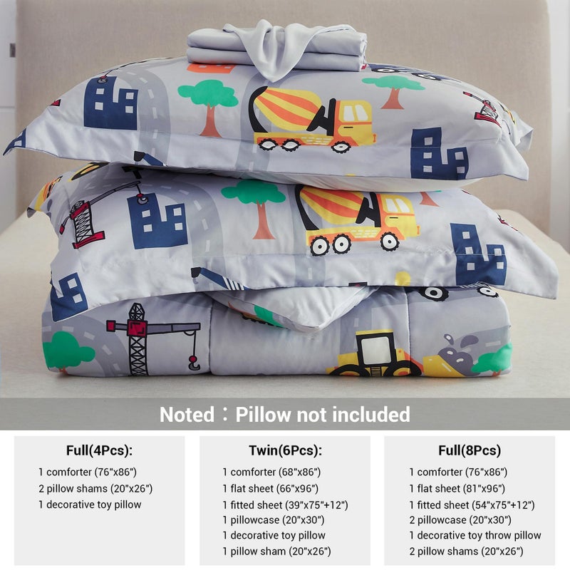 Mooreeke Kids Twin Comforter Sets for Boys 6 Pieces Excavator Grey Bedding Set for Teens Soft Microfiber Kids Bed in A Bag with Comforter, Sheet Set, Shams and Decorative Toy Pillow All Season - Image 5