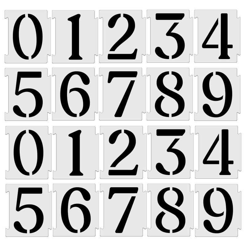 YEAJON 4 Inch Curb Stencil Kit 09 Address Number Stencils 20Pcs Reusable 14 Mil Mylar Plastic Templates for Painting on Road Wall Wood Mailbox