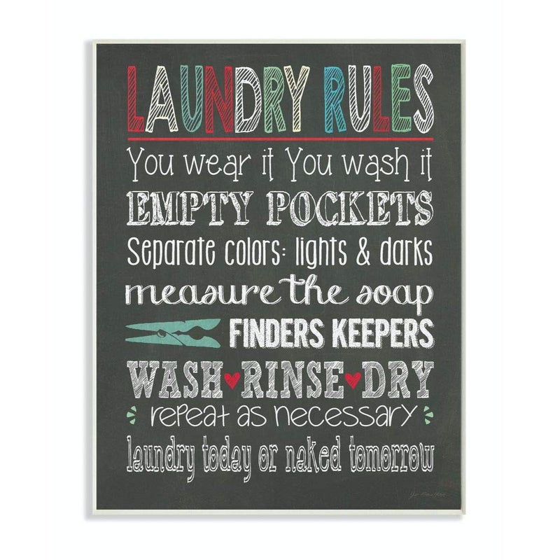 Stupell Industries Stupell Home Dcor Laundry Rules Typography Chalkboard Bathroom Wall Plaque 10 x 05 x 15 Proudly Made in USA