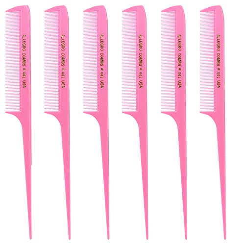 Allegro Combs 441. 8.5 In. Rat Tail Combs Pintail Braiding Or Parting Fine Teeth Rattail Hair Picks Combs Set For Hair Styling USA. 6 Pc. (DEEP PINK) - Image 1