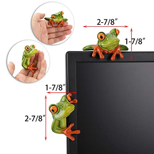 JUXYES Set of 2 Resin Creative 3D Craft Frog Figurine Computer Monitor Decor, Personalized Animal Collectible Figurines Mascot Frog Resin Crafts for Home Office Decoration - Image 2