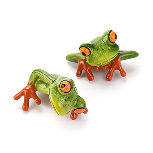 JUXYES Set of 2 Resin Creative 3D Craft Frog Figurine Computer Monitor Decor, Personalized Animal Collectible Figurines Mascot Frog Resin Crafts for Home Office Decoration - Image 1