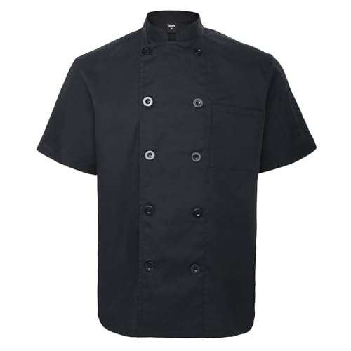 TopTie Unisex Short Sleeve Chef Coat Jacket, Black - Image 1