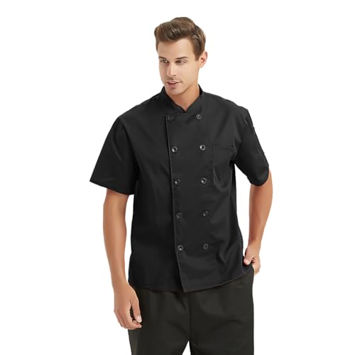 TopTie Unisex Short Sleeve Chef Coat Jacket, Black - Image 4